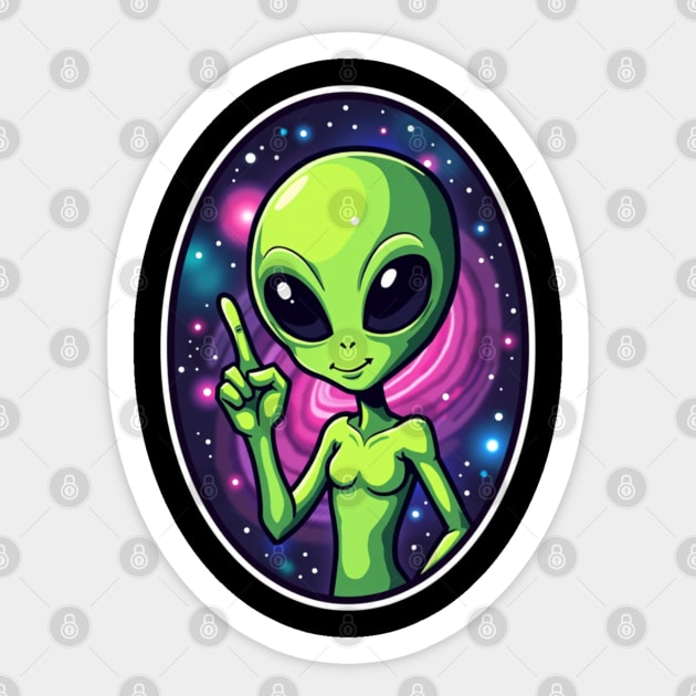 Cosmic Command: The Pointing Alien Sticker by Steve